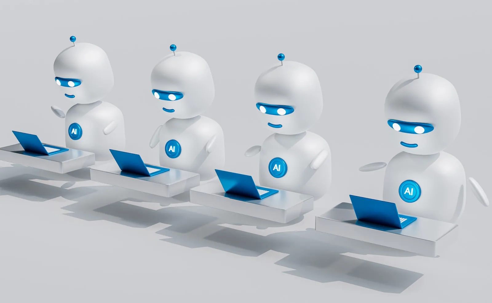 Two robots facing each other, representing AI automation
