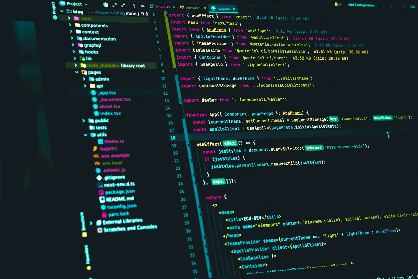 Code editor showing a web application's source code